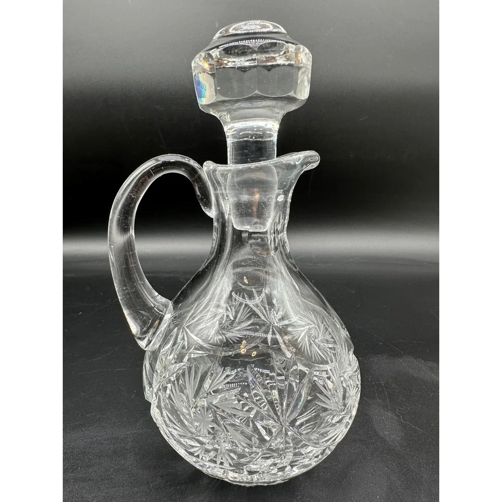 Vintage‎ Cut Glass Cruet Starburst Pattern Clear Decanter with Stopper